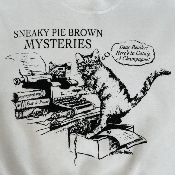 1995 Vintage Sneaky Pie Brown Mysteries Literary Sweatshirt Large - Picture 2 of 4
